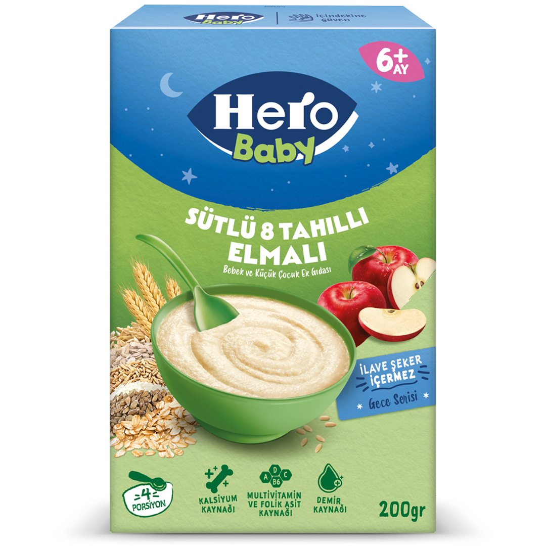سرلاک هروبیبی 8 غله سیب با شیر 200 گرم Hero Baby